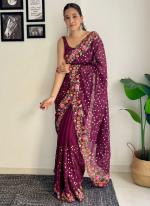 Georgette Magenta Daily Wear Embroidery Work Saree